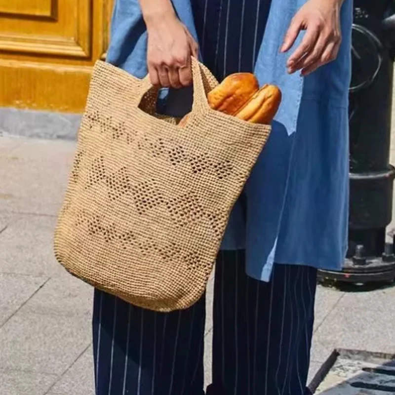 Women'S Raffia Bags - ファッションカジュアル大容量天然ラフィア草ストロー織りバッグビーチ織りハンドバッグトート