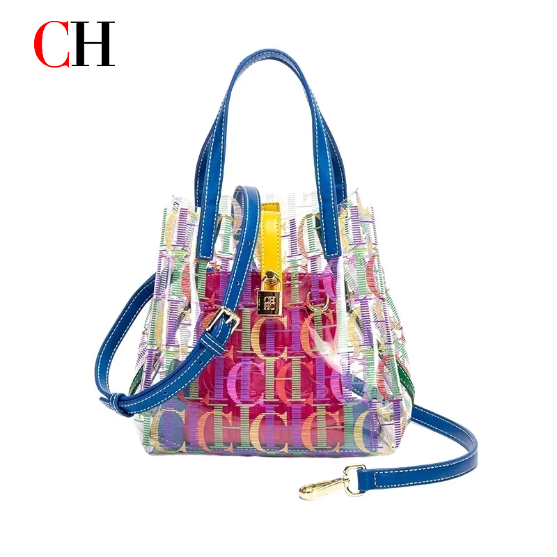 Women'S Bags Handbags - CH レディース PVC 透明トートバッグ、カラフルなレタープリント、ミニクロスボディハンドバッグ、ファッションショルダーバッグ、カジュアルな旅行用バッグ。