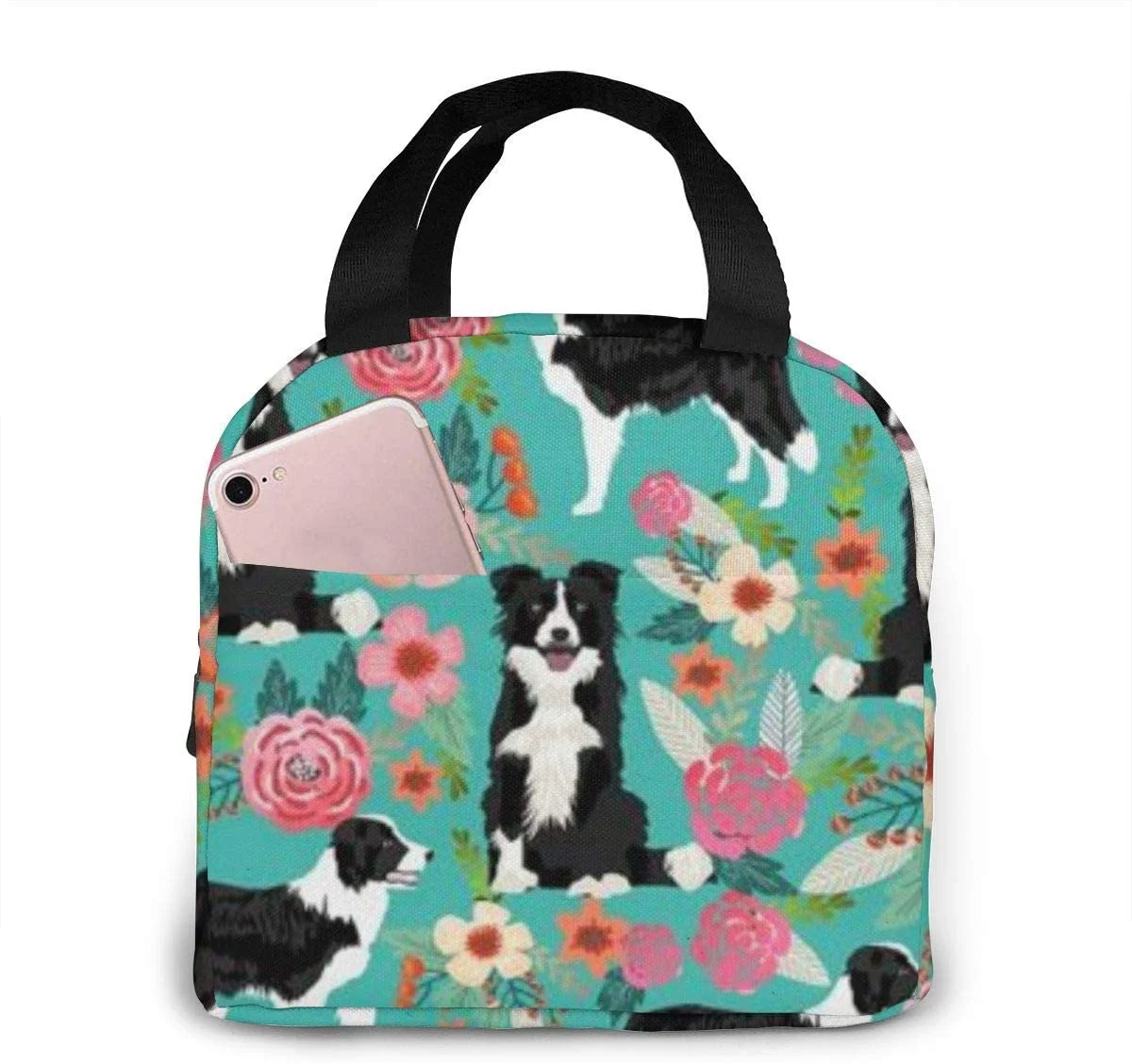 Women'S Young Bags - ランチバッグ、若いボーダーコリー犬のイラスト入り、保温機能付き、男女兼用、仕事や旅行に最適。