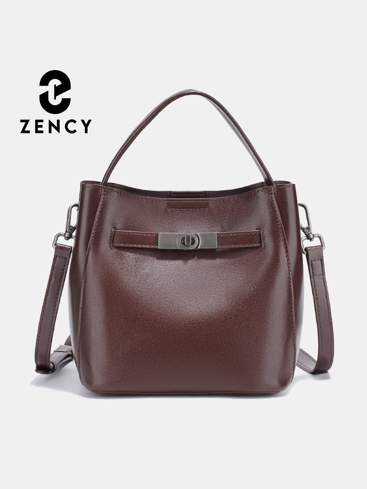 Women Bags Branded - Zency 100% 本革ハンドバッグレトロ女性高級デザイナーブランドバケットバッグクロスボディショルダートップハンドル通勤用 2026
