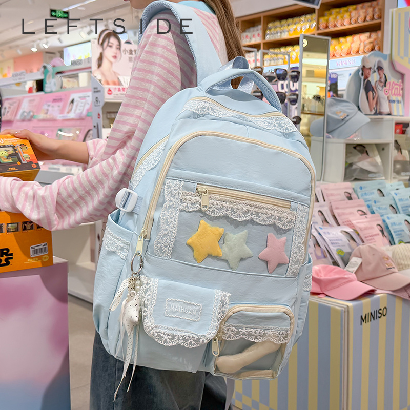 Women Bags 2026 Trends - 女性レース装飾バックパックかわいい大容量女子学生スクールブックバッグ 2026 新しいトレンド旅行甘いデイパックノーブランド