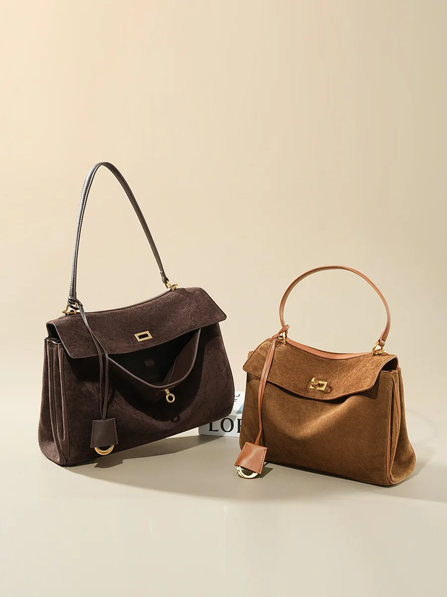 秋冬レディーススエード本革バッグ ショルダーハンドバッグ 大 - Women Bags On Sale のレビューと価格